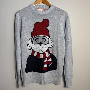 Happy Holidays Dog Christmas Sweater Grey Crewneck Graphic Knit Festive Novelty‎